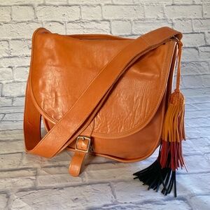 MADE IN AMERICA GENUINE LEATHER LARGE CROSSBODY BAG with tassel